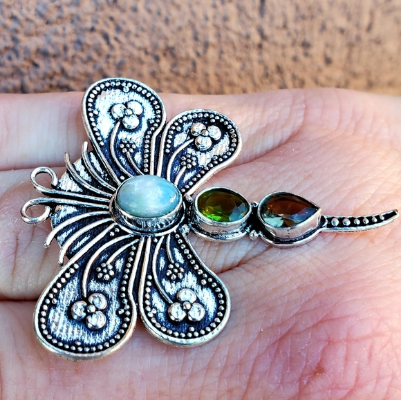 New Stunning Multi Gemstone 925 Silver Dragonfly Ring. - Picture 4 of 14